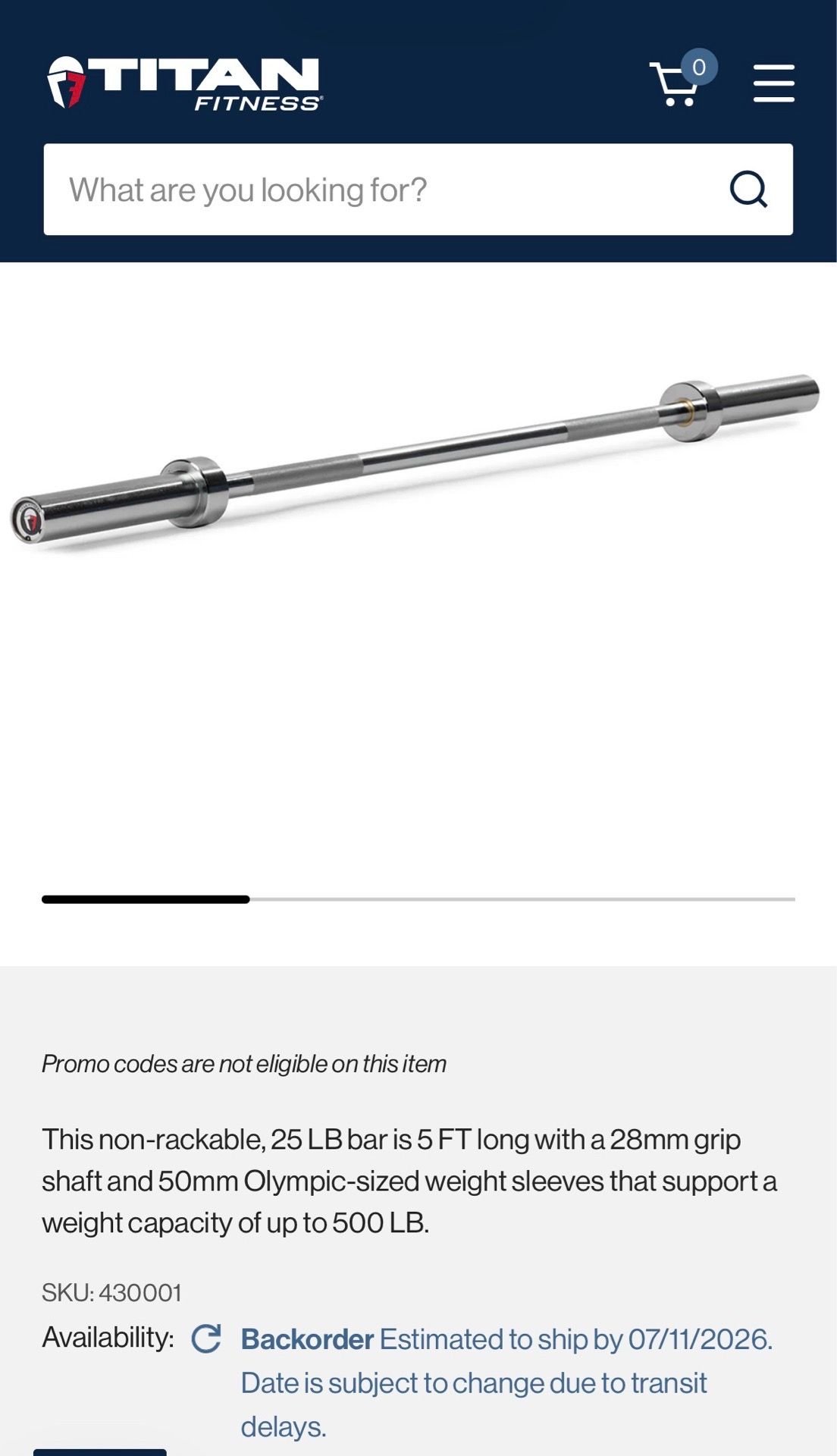 Brand new Titan fitness 5 foot Olympic barbell - photo 2