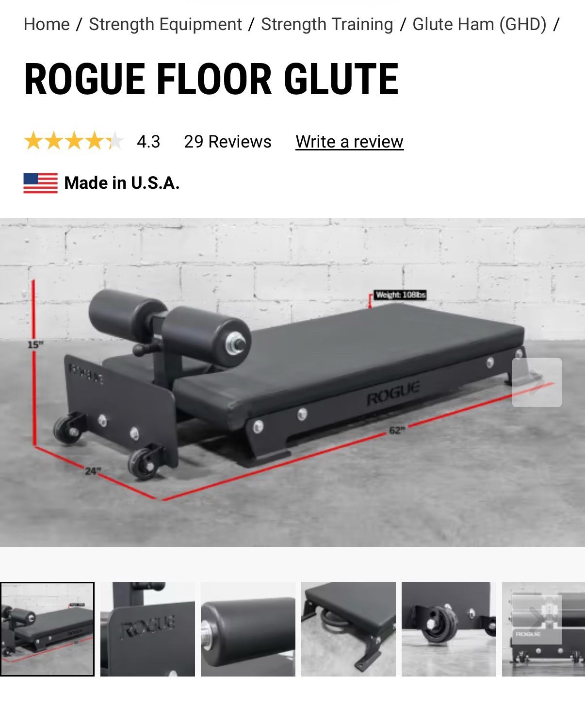 Rogue Fitness Floor Glute Developer GHD Nordic Bench - photo 2
