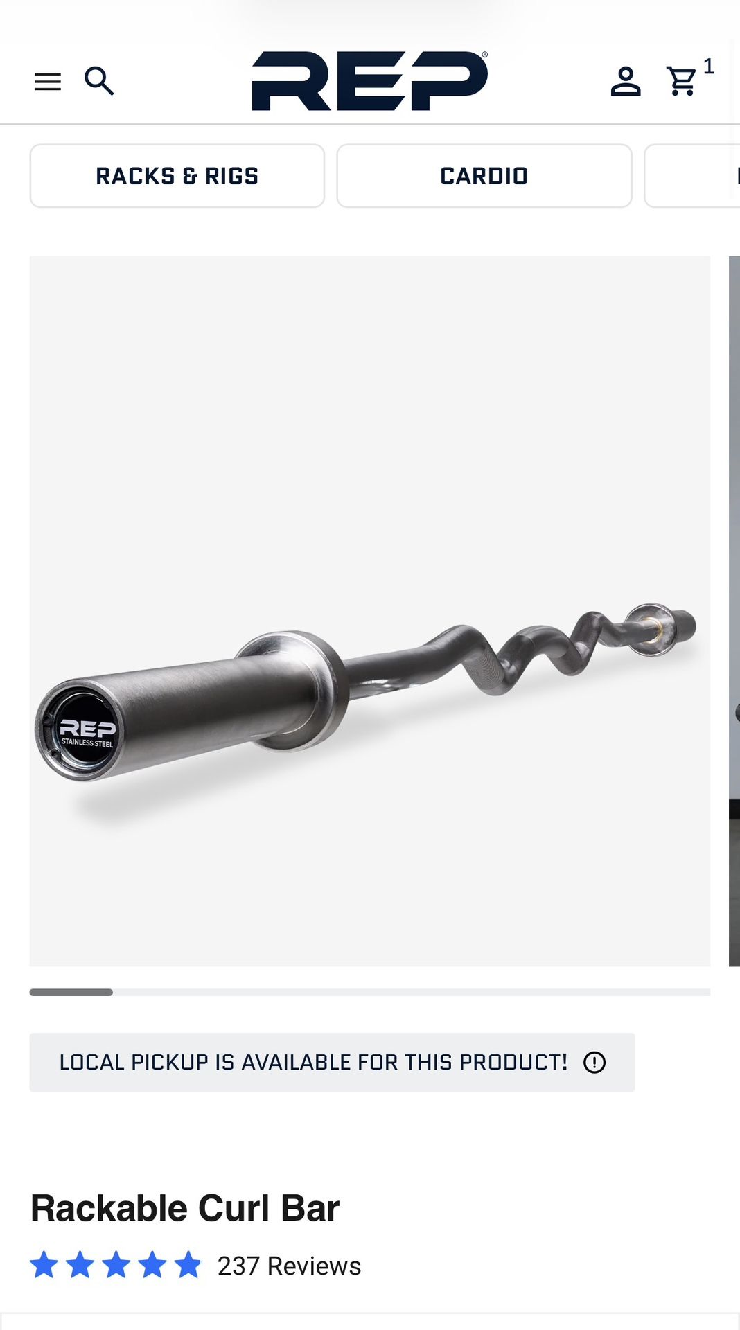 Rep Fitness Stainless Steel Rackable Ez Curl Olympic Barbell - photo 2
