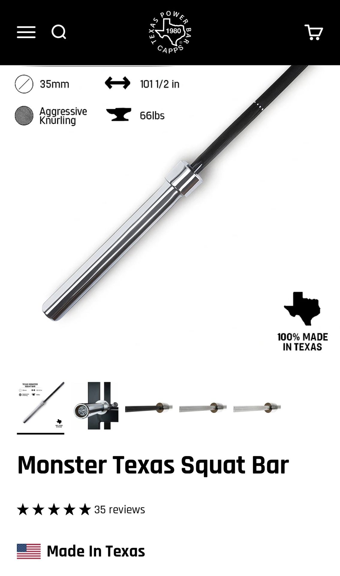 Texas MONSTER Squat Bar Powerlifting Olympic Barbell - photo 2