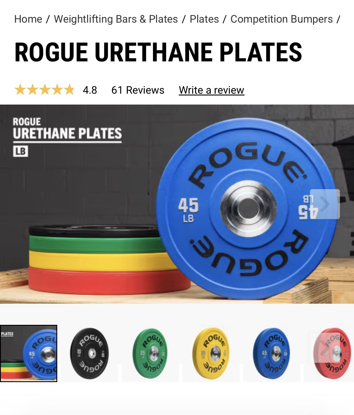 Rogue Fitness Urethane Olympic Bumper Plate Set - photo 2