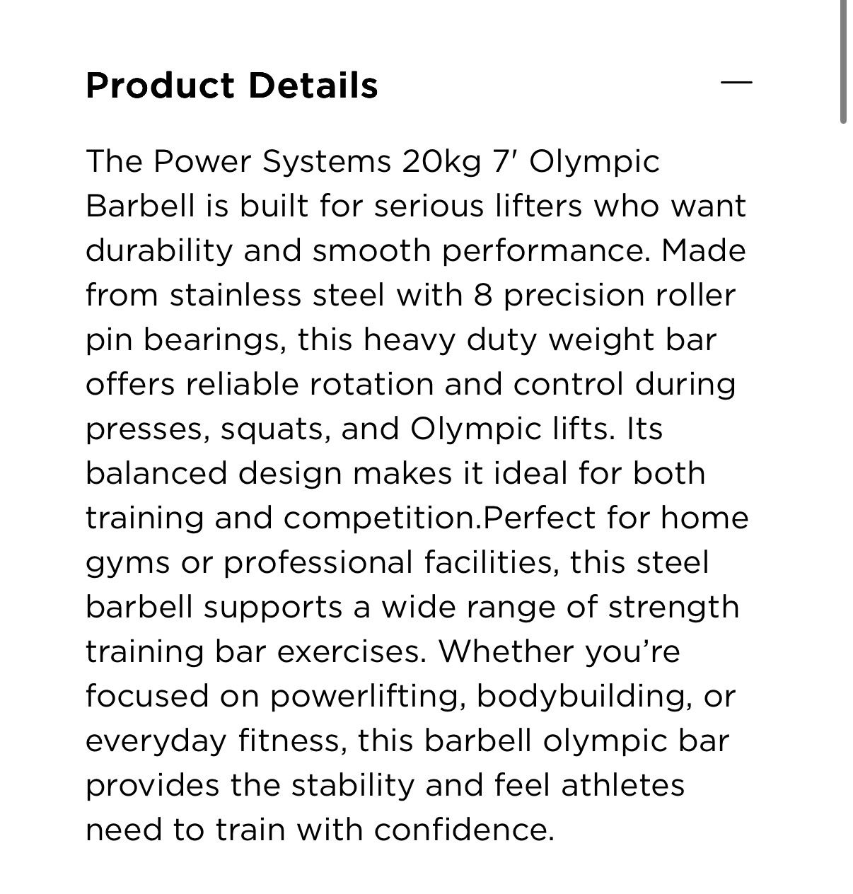 Power Systems Stainless Steel Olympic Weightlifting Barbell - photo 4