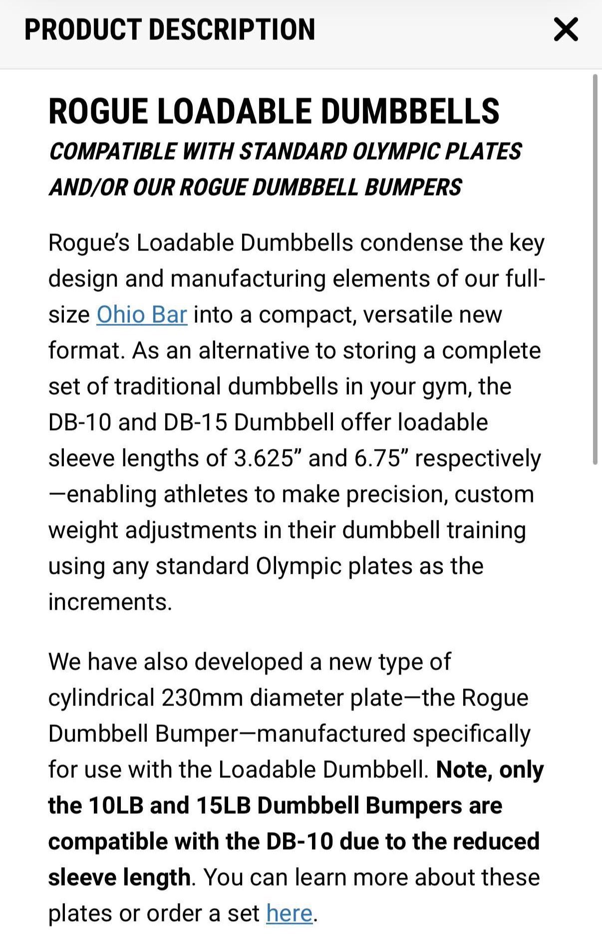 Single Rogue Fitness DB-15 Loadable Olympic Dumbbell Handle - photo 5