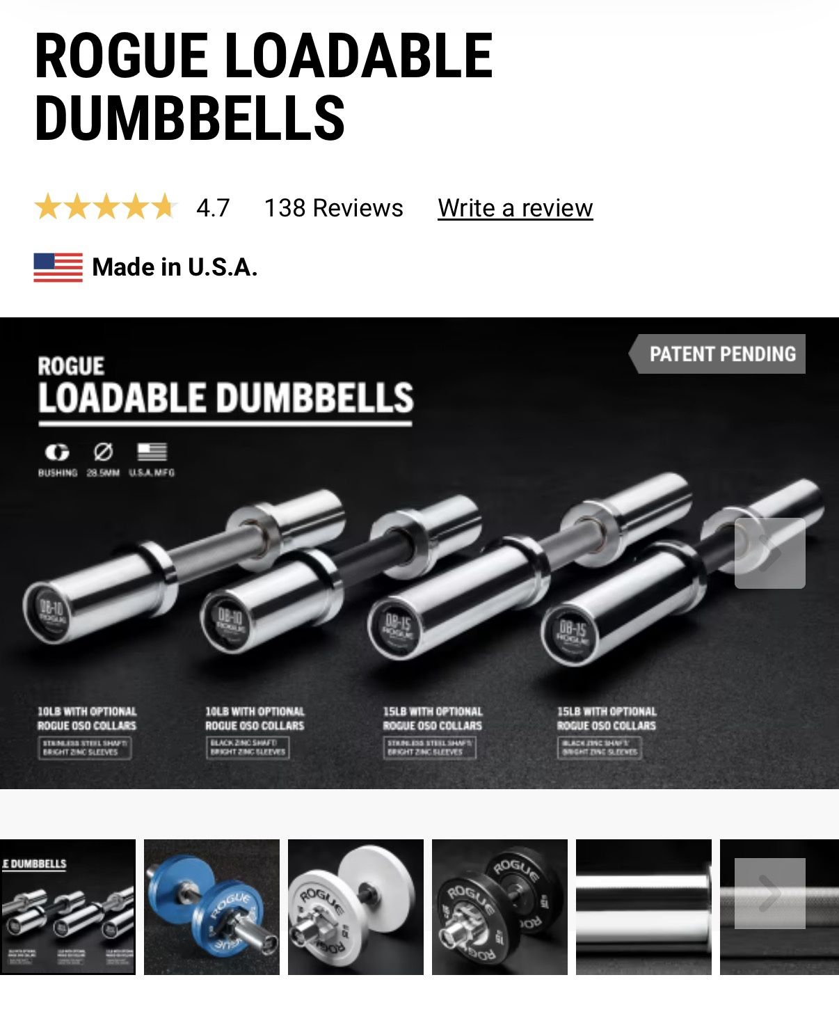 Rogue Fitness DB-15 Olympic Loadable Dumbbell Handles - photo 2