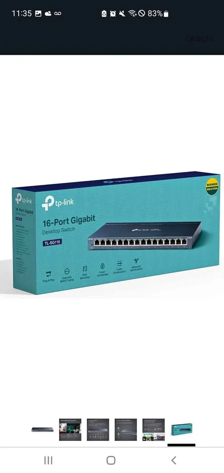 TP-Link 16 Port Gigabit Ethernet Network Switch thumbnail