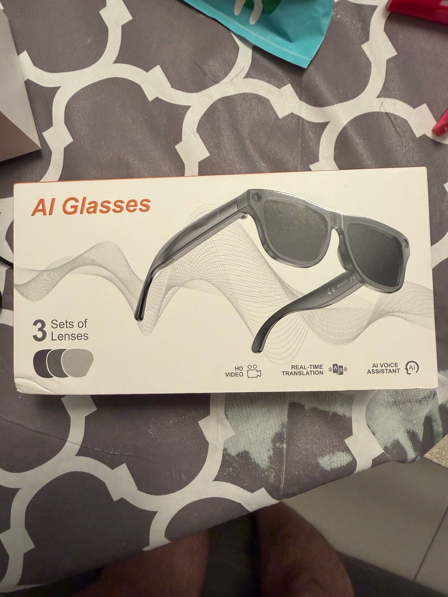 xK one Pro AI Smart Glasses w/ 3 Lens Sets, USB Cable & Guide