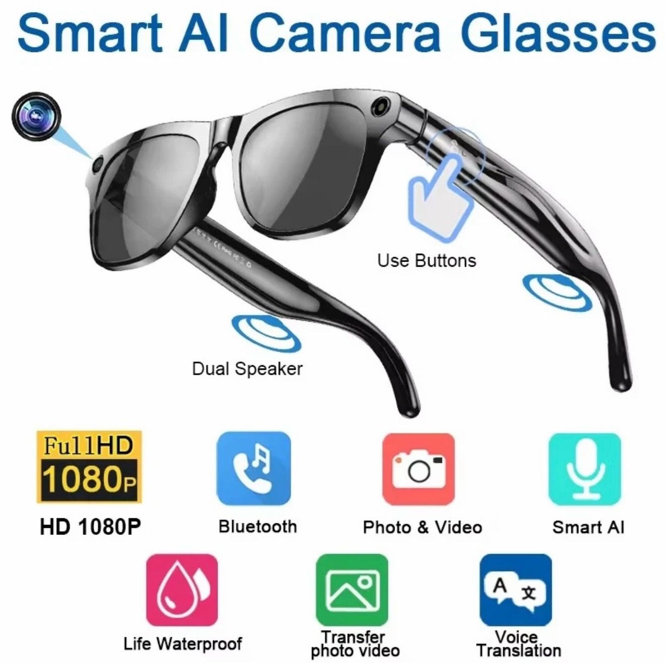 xK one Pro AI Smart Glasses w/ 3 Lens Sets, USB Cable & Guide - photo 2