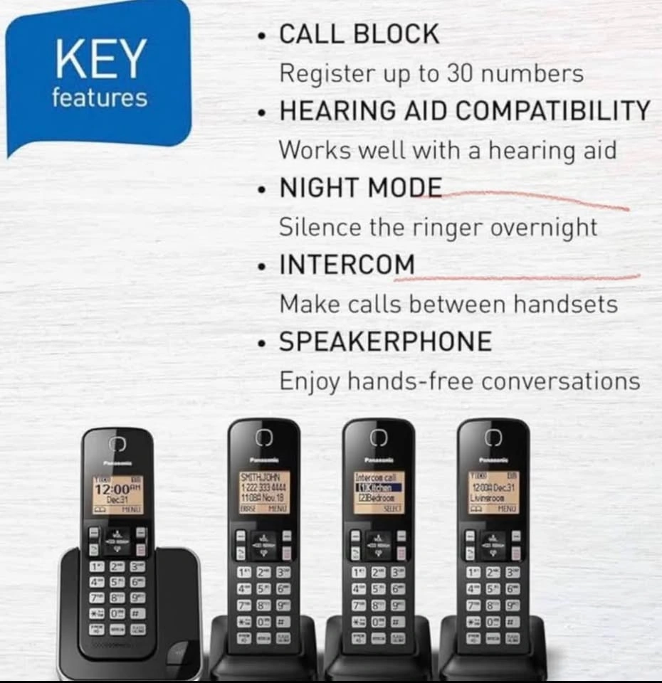 Panasonic Cordless Phone 4 Handsets w/ Call Block - photo 3
