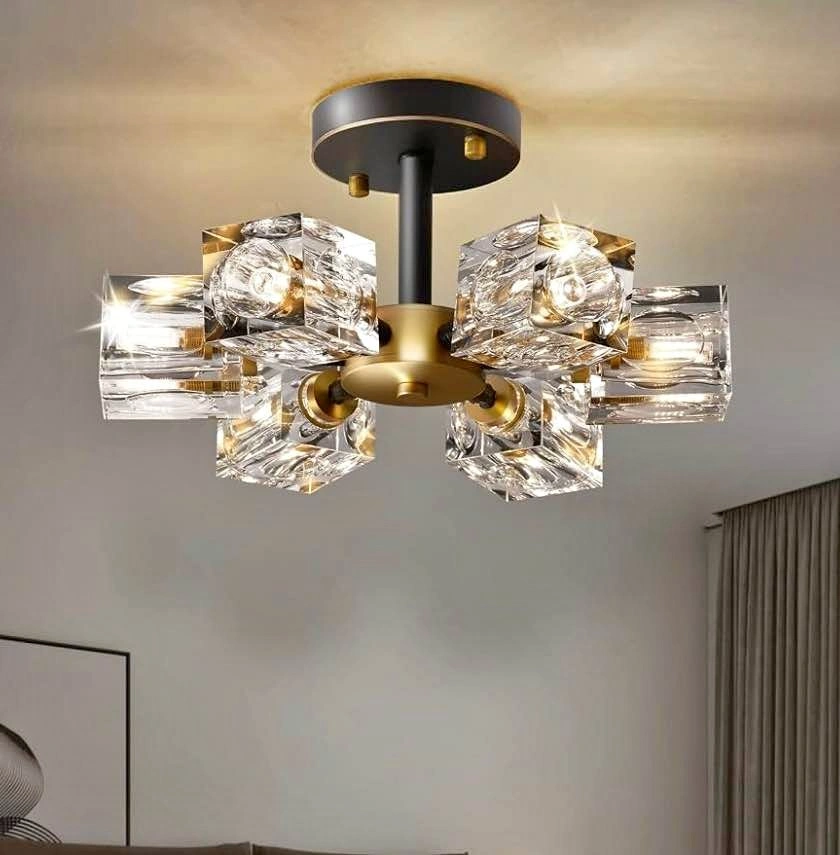Modern Black Gold Sputnik Chandelier - 6-Light Crystal Fixture