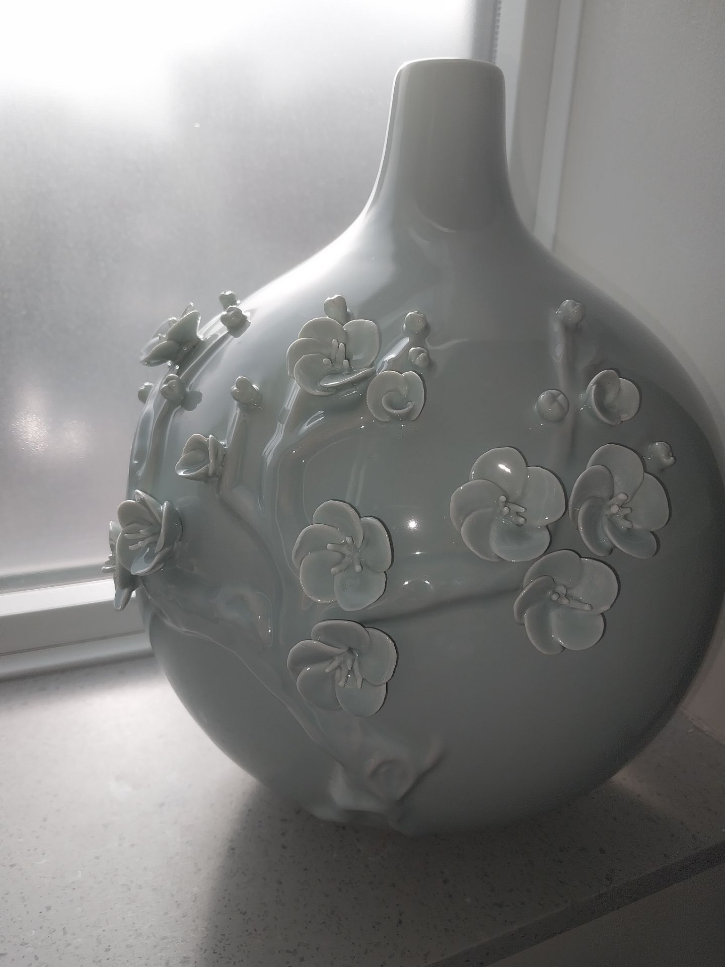 Large Light Blue Decorative Floral Vase – 12.5" Tall