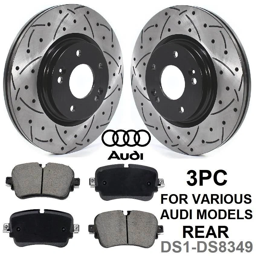 Audi Rear Brake Kit DS1-DS8349 Drilled Slotted Rotors Pads