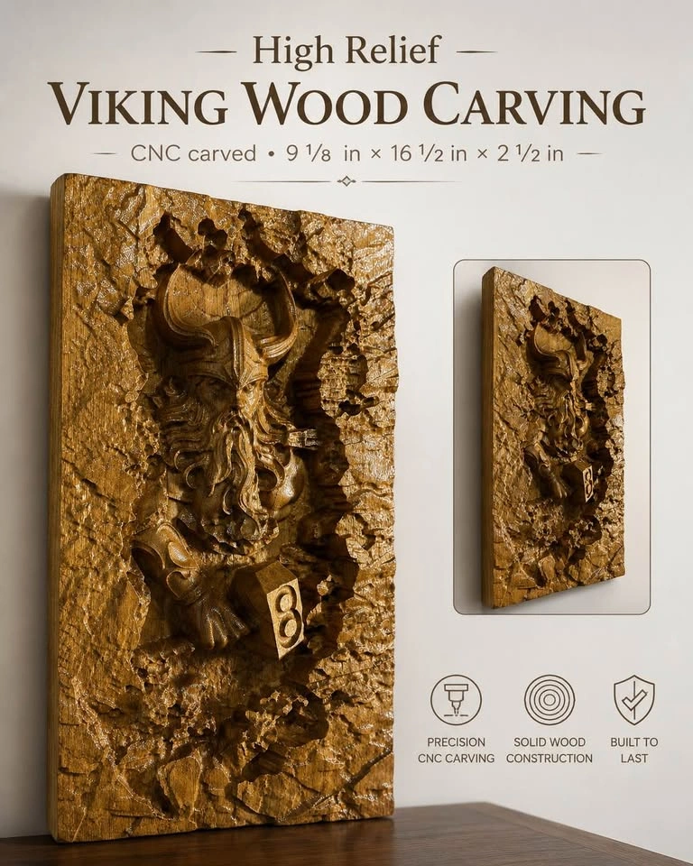 Viking Wood Carving, Home Decor, Wall Art, Unique Gift - photo 4