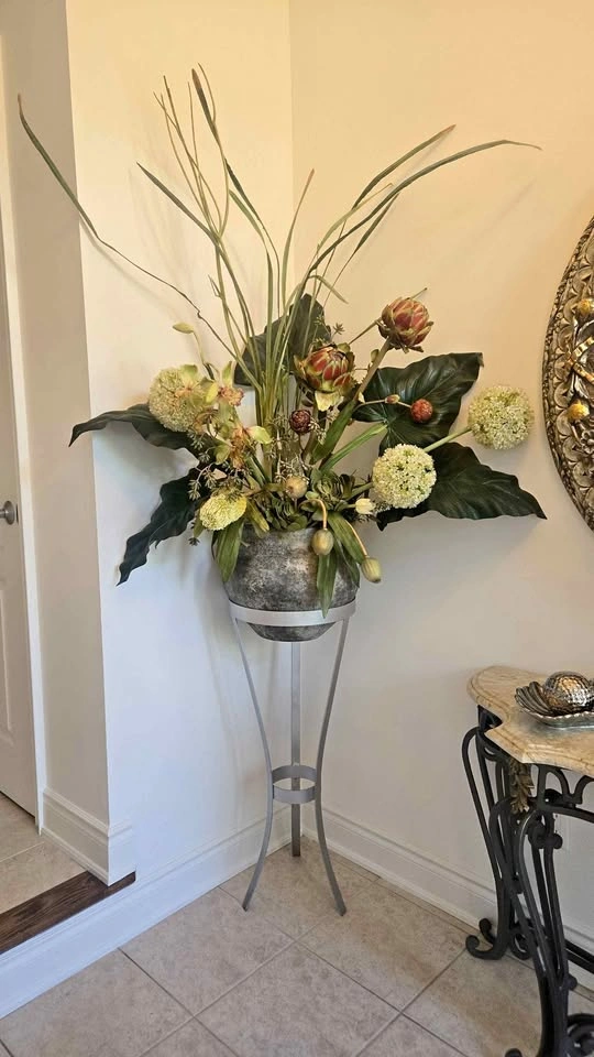 Large Artificial Floral Arrangement with Metal Stand and Silver