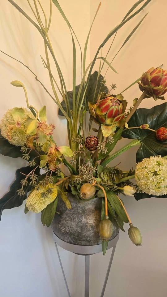 Large Artificial Floral Arrangement with Metal Stand and Silver - photo 2