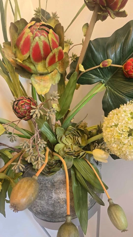 Large Artificial Floral Arrangement with Metal Stand and Silver - photo 3