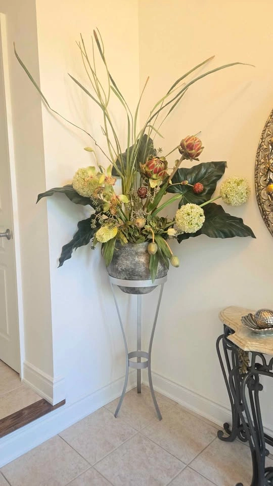 Large Artificial Floral Arrangement with Metal Stand and Silver - photo 4