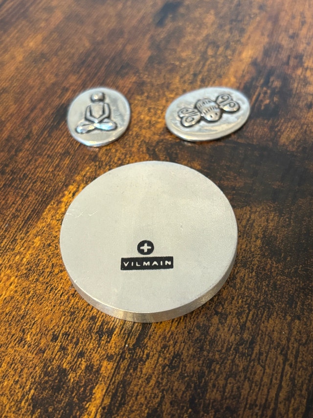 Vilmain Pewter Paperweight and Random Pewter tokens