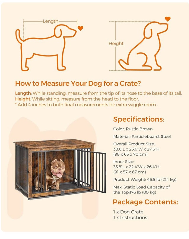 Feandrea 38.6 Inch Wooden Dog Crate Furniture - photo 2