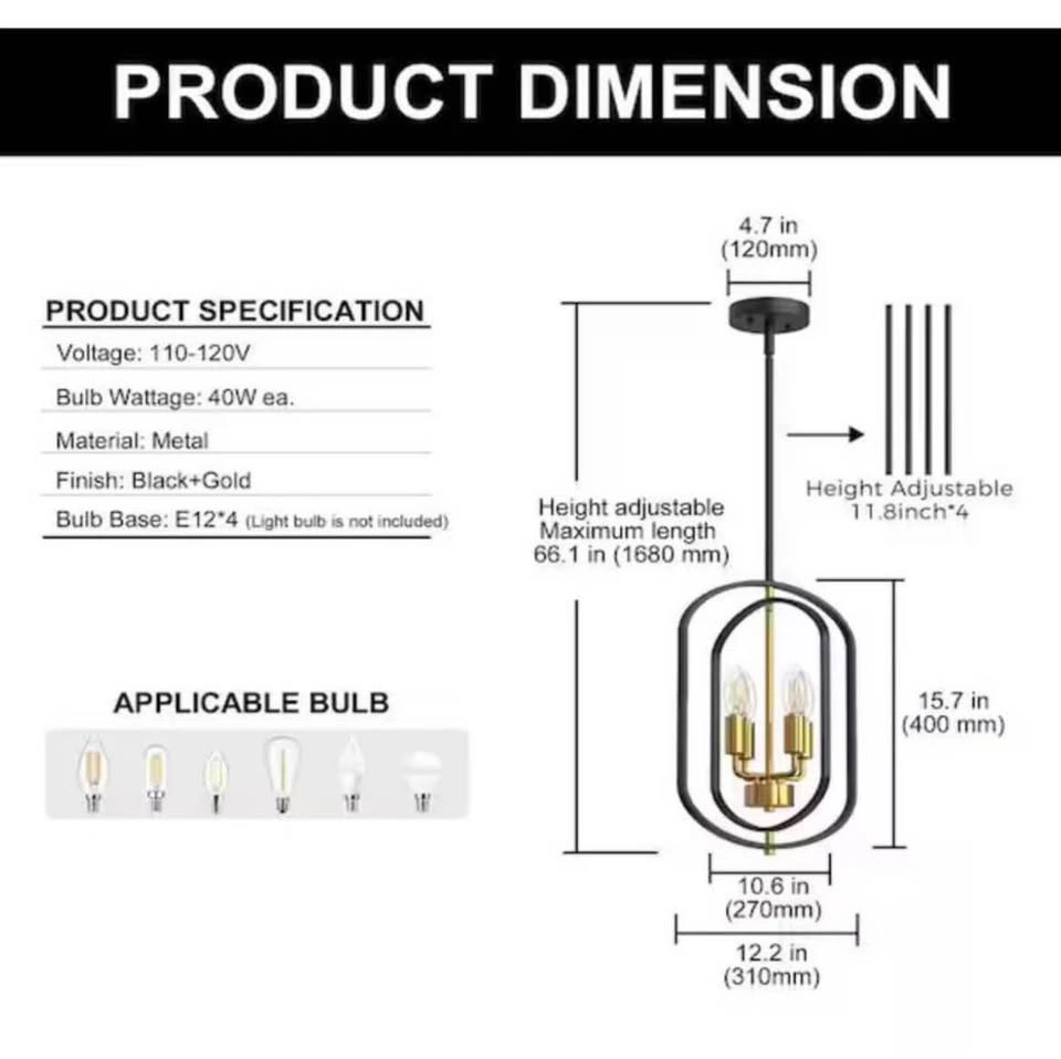 Modern Black and Gold 4-Light Lantern Pendant Chandelier - photo 2