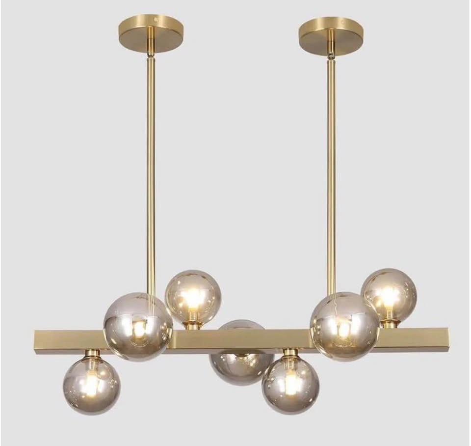 Gold Linear Pendant Light with Smoke Gray Globes. 28”. Brand new - photo 2