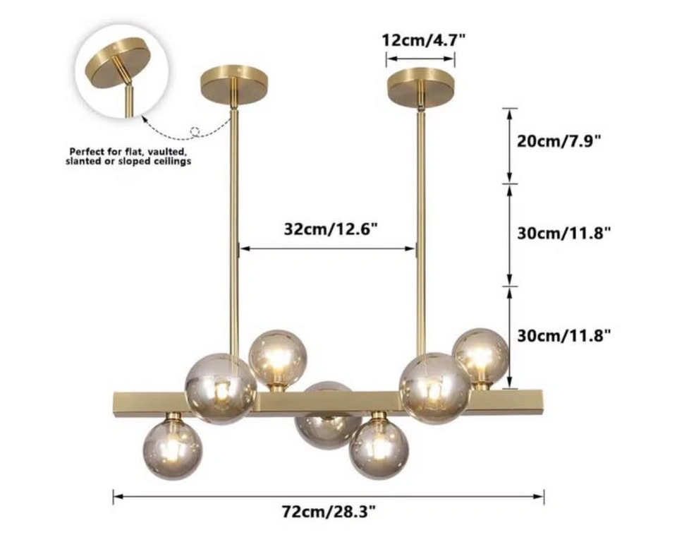Gold Linear Pendant Light with Smoke Gray Globes. 28”. Brand new - photo 3