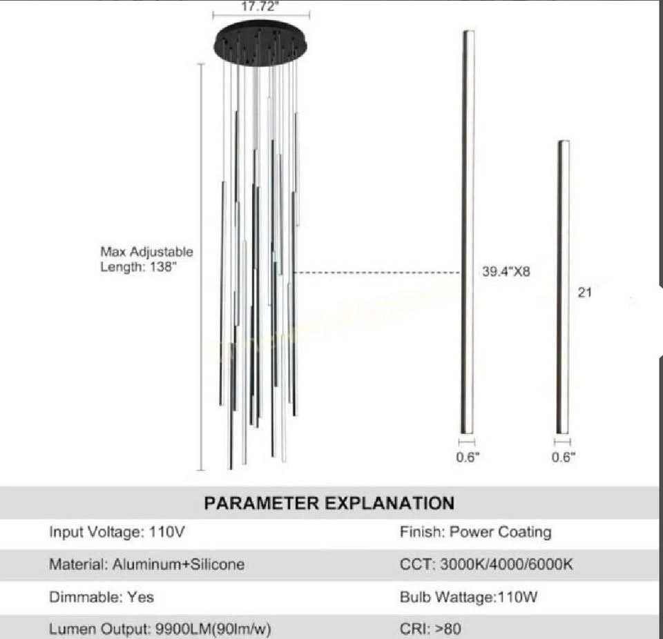 Modern X-Large 20 LED Pendant Ceiling Fixture, Up to 71" - photo 2