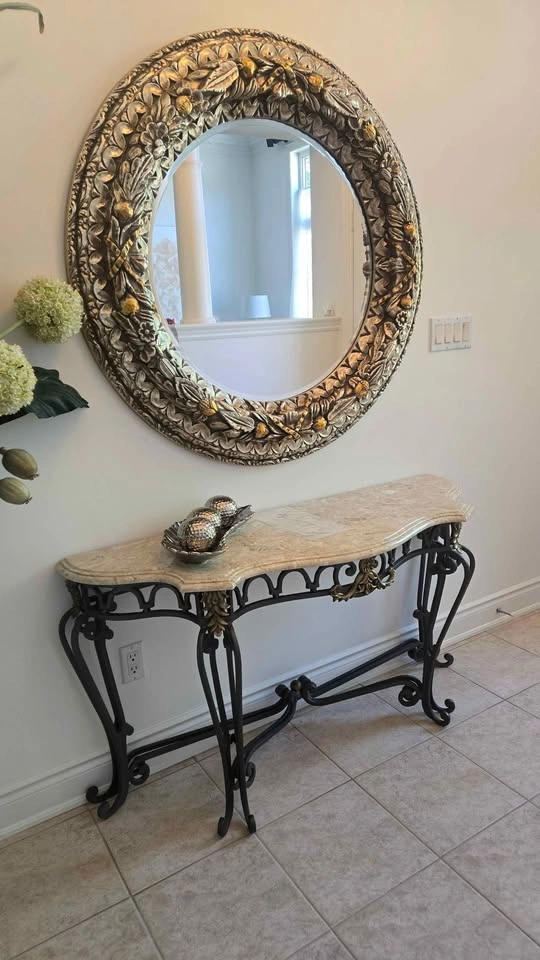 Wrought Iron Console Table + Silver Mirror - photo 4