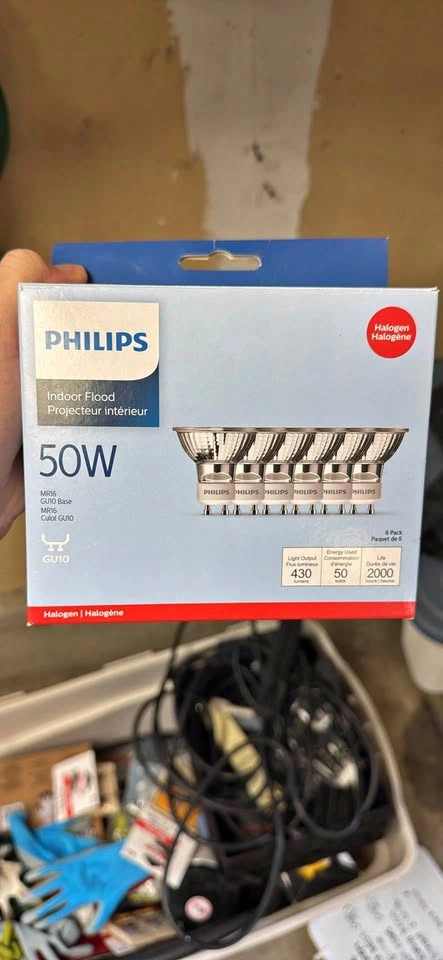 Philips 50W MR16 GU10 Halogen Indoor Flood Light Bulbs, 6 Pack