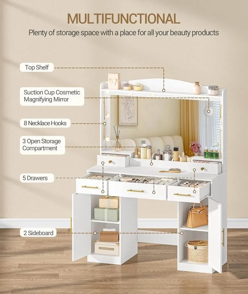 Brand New Vanity Desk with HD Mirror & LED Light image indicator(5)