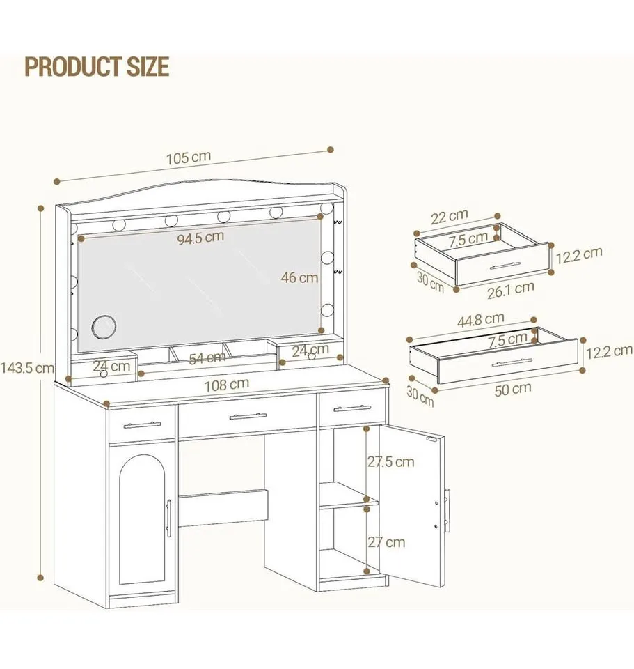 Brand New Vanity Desk with HD Mirror & LED Light image indicator(6)