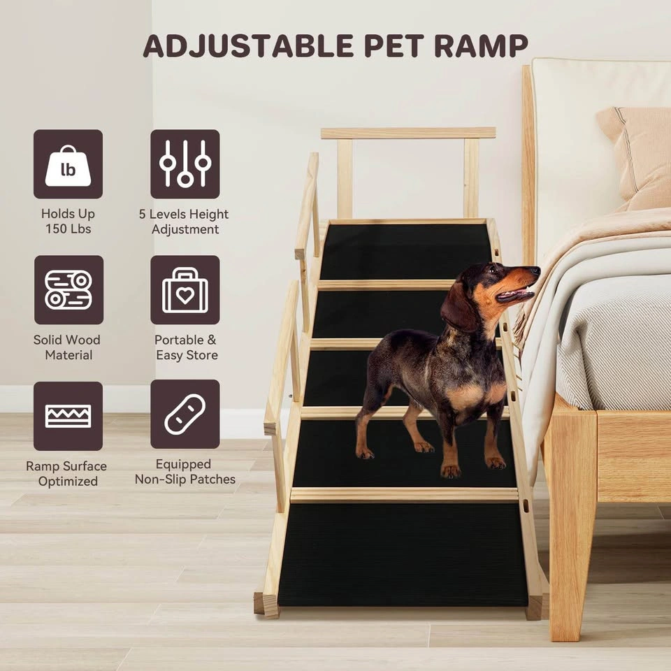 New Adjustable Wooden Dog Ramp – For Bed, Sofa, Car – 150 lb - photo 3