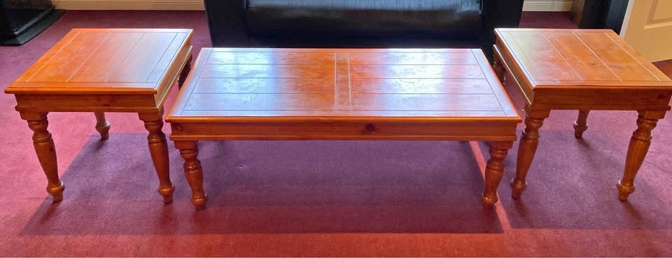 Wooden coffee table and end tables