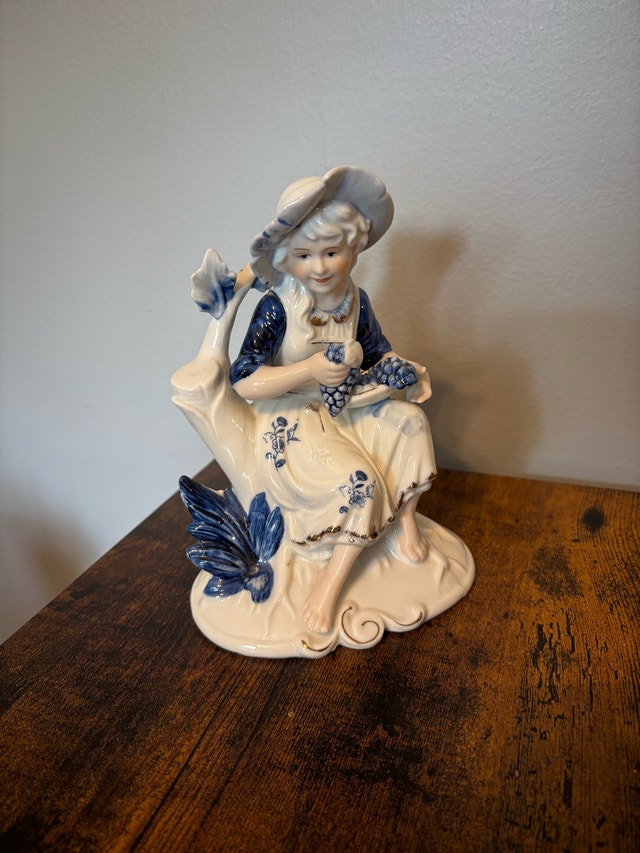 Sitting Lady with Grapes Porcelain Figurine Vintage