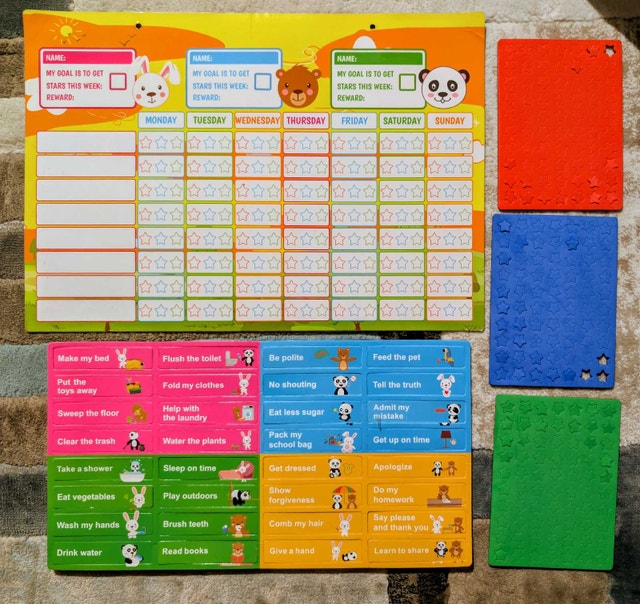 Kids Chore tracker and organizer with magnetic labels and stars