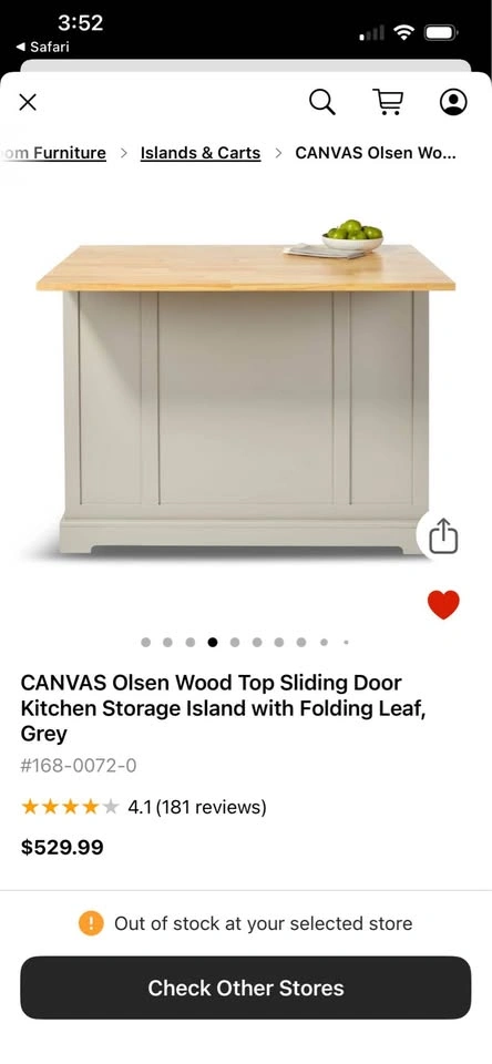 CANVAS Olsen Wood Top Kitchen Island with Folding Leaf, Grey - photo 3
