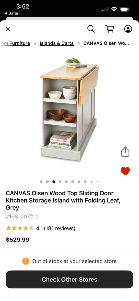 CANVAS Olsen Wood Top Kitchen Island with Folding Leaf, Grey - photo 4