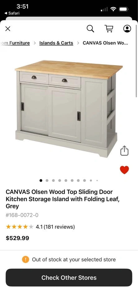CANVAS Olsen Wood Top Kitchen Island with Folding Leaf, Grey - photo 5