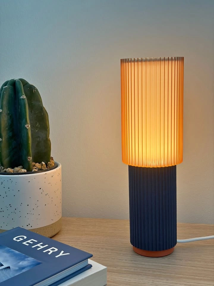Navy Blue Modern Fluted Table Lamp (E12 LED Included)