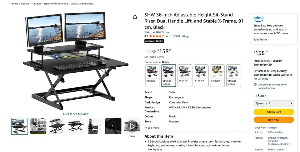 SHW 36-Inch Adjustable Height Sit-Stand Riser, Dua thumbnail