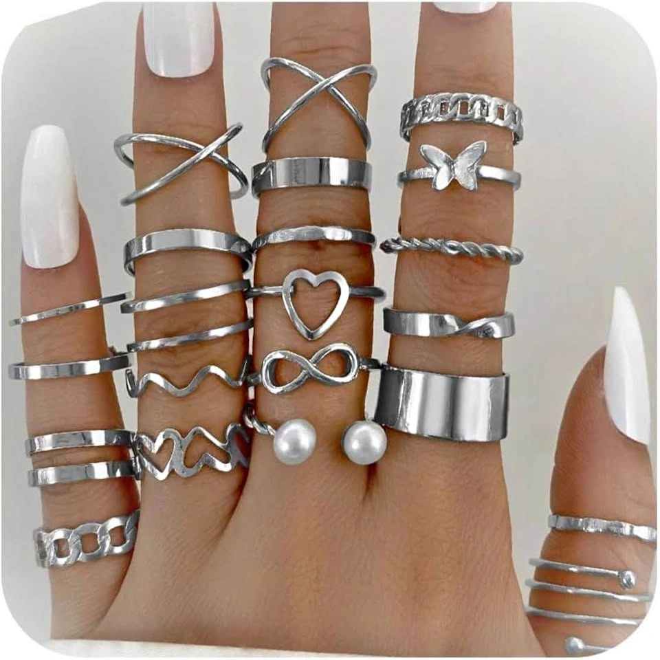 Silver Minimalist Ring Set – Adjustable Piece Collection