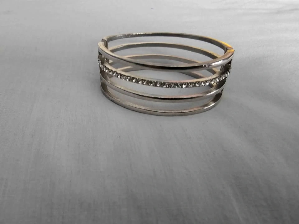 Silver-Toned Multi-Band Rhinestone Cuff Bracelet - photo 2