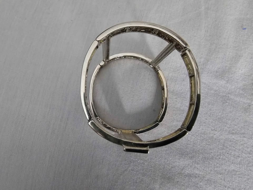 Silver-Tone Wide Cuff Bracelet with Black and Clear Accents - photo 3