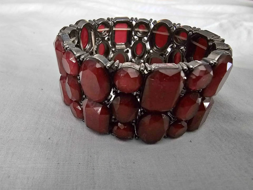 Red Faceted Stone Stretch Cuff Bracelet
