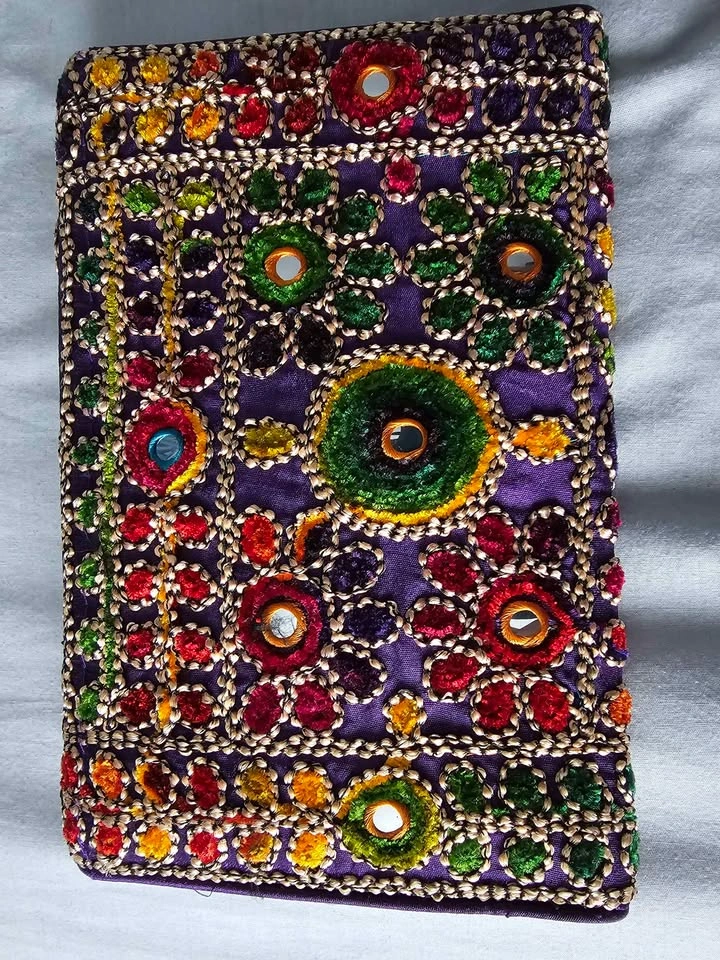 Purple Embroidered Mirror Work Clutch Bag - photo 2