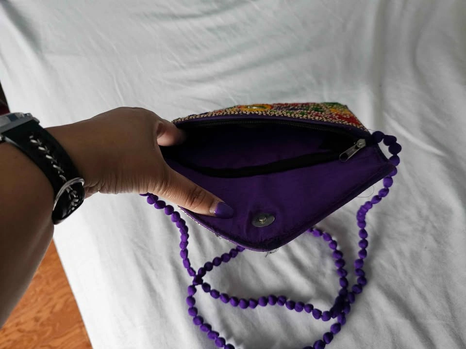 Purple Embroidered Mirror Work Clutch Bag - photo 3