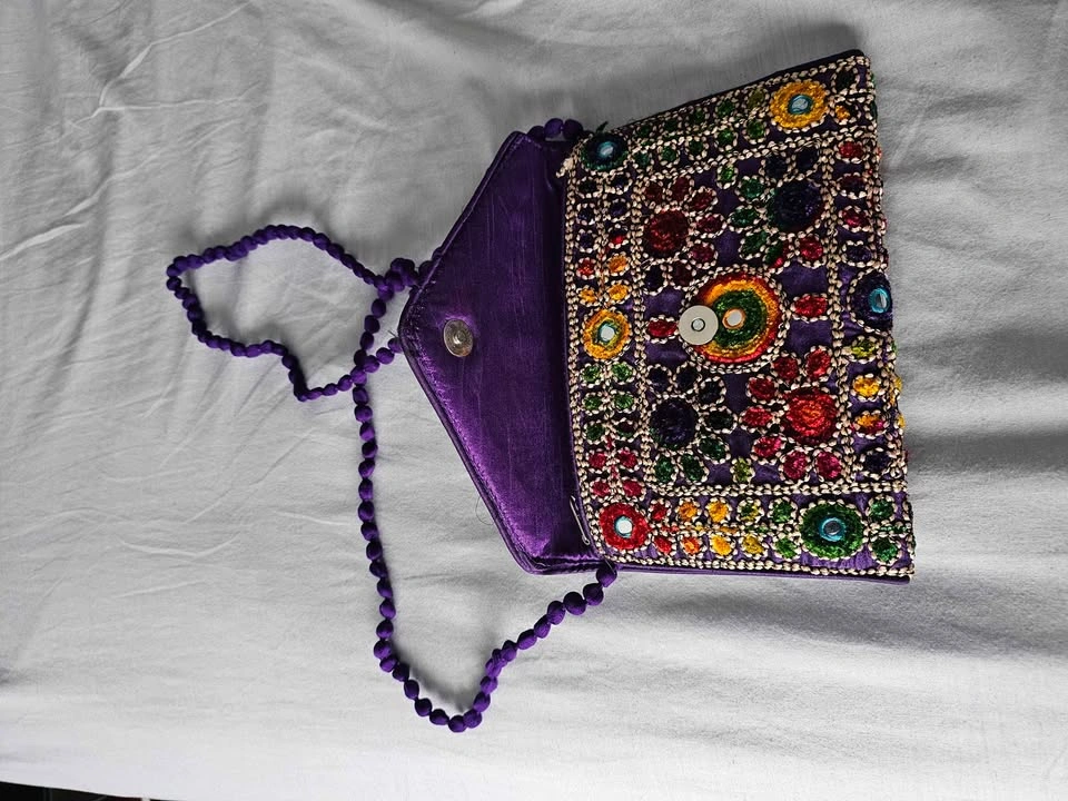 Purple Embroidered Mirror Work Clutch Bag - photo 4