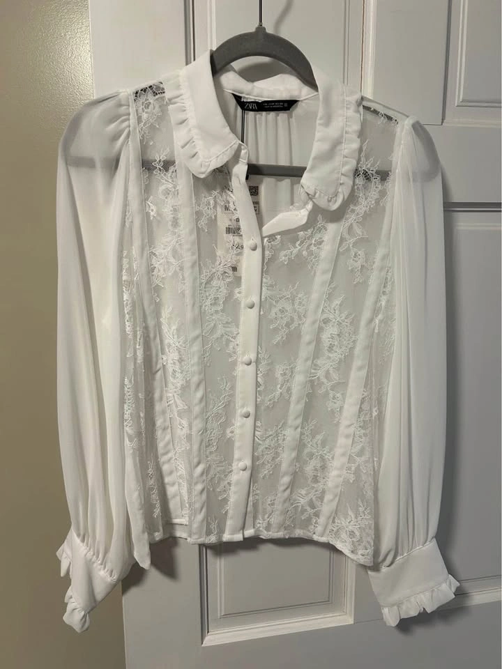 Zara White Lace Blouse sz M - photo 5