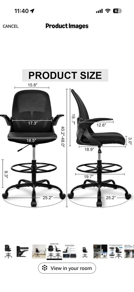 Black Mesh Drafting Chair with Flip-Up Arms