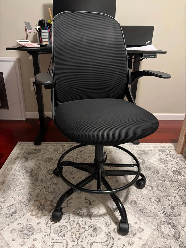 Black Mesh Drafting Chair with Flip-Up Arms - photo 2