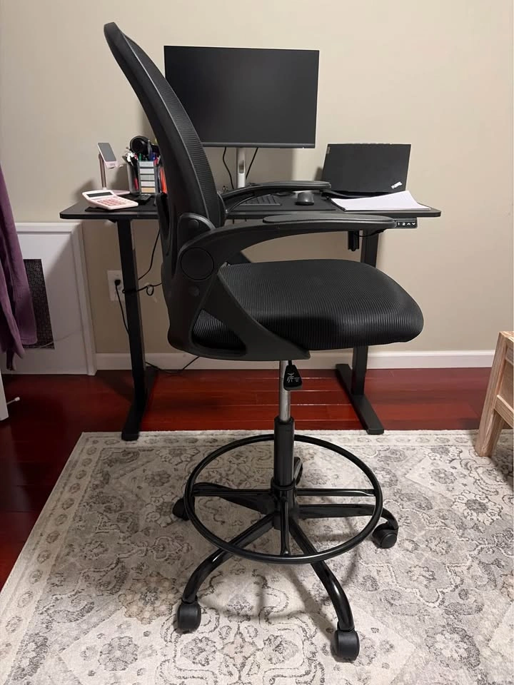 Black Mesh Drafting Chair with Flip-Up Arms - photo 3